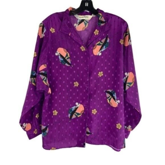 Diane Von Firstenberg Purple Button Front Blouse - Picture 1 of 6